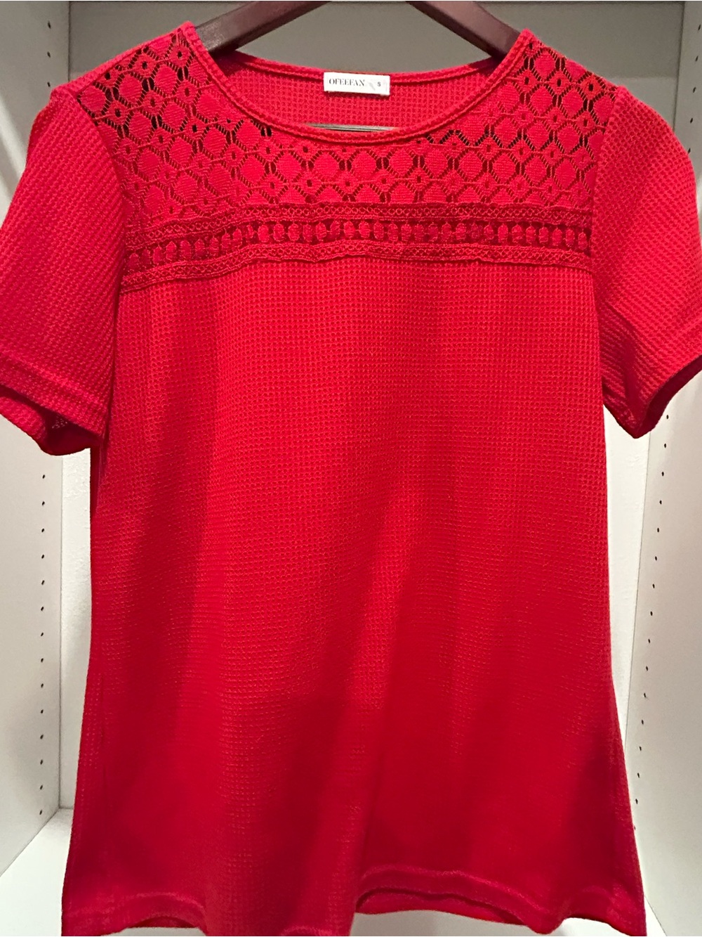 Joe Fresh Bright Red Short Sleeve Top with Lace Yoke
